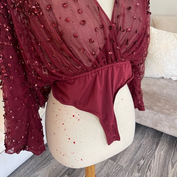 Sheer wine sequin body suit - Picture 7 of 7